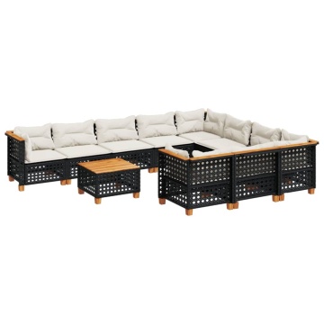 Set canapele de grădină cu perne, 11 piese, negru, poliratan - Img 2