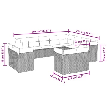 Set canapele de grădină cu perne, 12piese gri deschis poliratan - Img 3