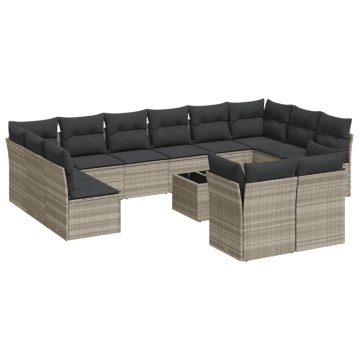 Set canapele de grădină cu perne, 13piese gri deschis poliratan - Img 2