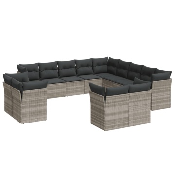 Set canapele de grădină cu perne, 13piese gri deschis poliratan - Img 2