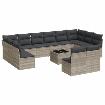 Set canapele de grădină cu perne, 13piese gri deschis poliratan - Img 2