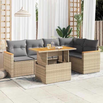 Set canapele de grădină cu perne 5 piese bej poliratan/acacia - Img 1