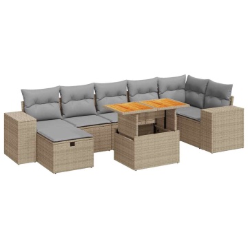 Set canapele de grădină cu perne 5 piese bej poliratan/acacia - Img 2