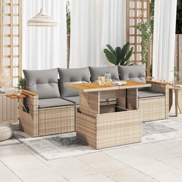 Set canapele de grădină cu perne 5 piese bej poliratan/acacia - Img 1