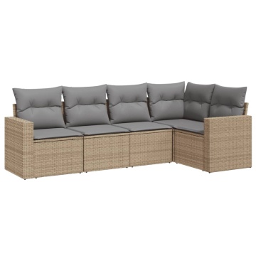Set canapele de grădină cu perne, 5 piese, bej, poliratan - Img 2