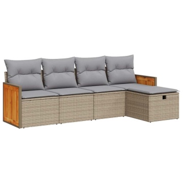 Set canapele de grădină cu perne, 5 piese, bej, poliratan - Img 2