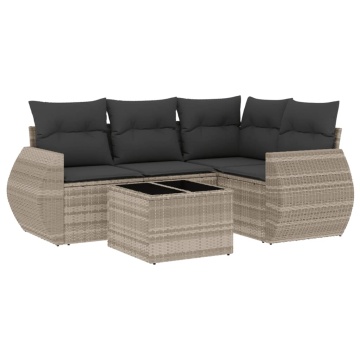 Set canapele de grădină cu perne, 5 piese gri deschis poliratan - Img 2