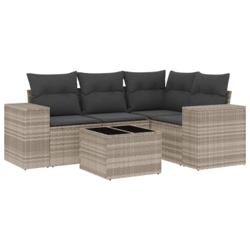 Set canapele de grădină cu perne, 5 piese gri deschis poliratan - Img 2