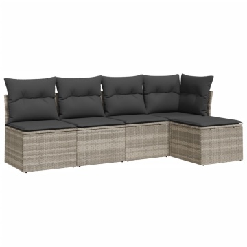 Set canapele de grădină cu perne, 5 piese gri deschis poliratan - Img 2