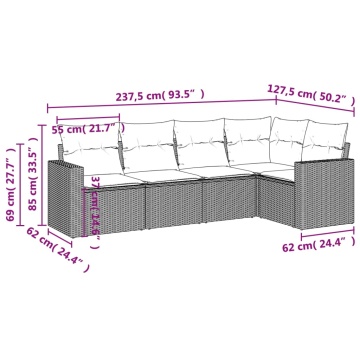Set canapele de grădină cu perne, 5 piese gri deschis poliratan - Img 3