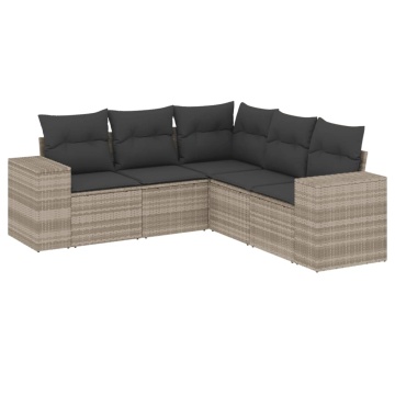 Set canapele de grădină cu perne, 5 piese gri deschis poliratan - Img 2