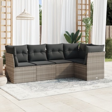 Set canapele de grădină cu perne, 5 piese gri deschis poliratan - Img 1