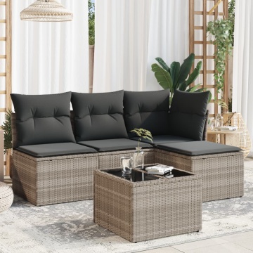 Set canapele de grădină cu perne, 5 piese gri deschis poliratan - Img 1