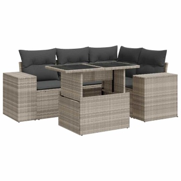 Set canapele de grădină cu perne, 5 piese gri deschis poliratan - Img 2