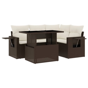 Set canapele de grădină cu perne, 5 piese, maro, poliratan - Img 2