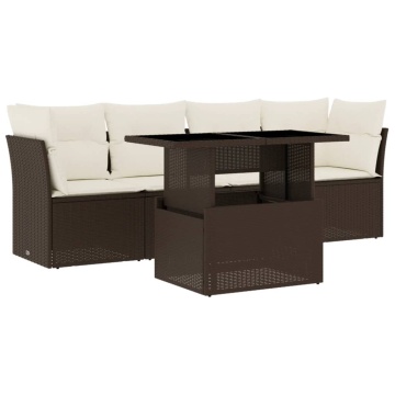 Set canapele de grădină cu perne, 5 piese, maro, poliratan - Img 2