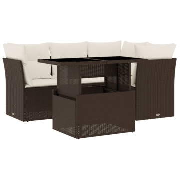 Set canapele de grădină cu perne, 5 piese, maro, poliratan - Img 2
