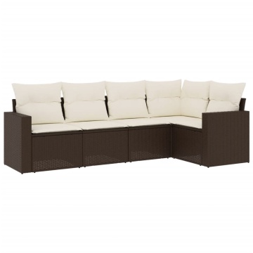 Set canapele de grădină cu perne, 5 piese, maro, poliratan - Img 2
