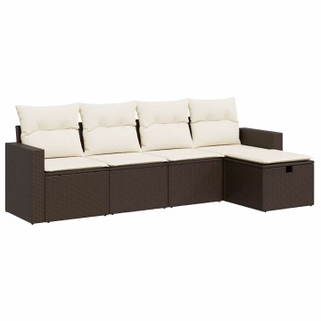 Set canapele de grădină cu perne, 5 piese, maro, poliratan - Img 2
