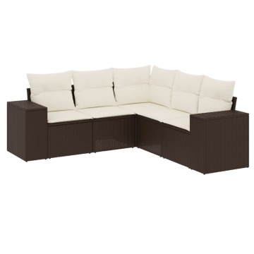Set canapele de grădină cu perne, 5 piese, maro, poliratan - Img 2