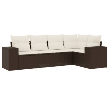 Set canapele de grădină cu perne, 5 piese, maro, poliratan - Img 2