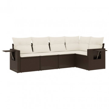Set canapele de grădină cu perne, 5 piese, maro, poliratan - Img 2
