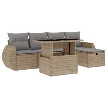 Set canapele de grădină cu perne, 6 piese, bej, poliratan - Img 2