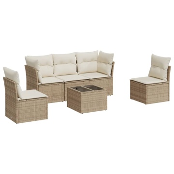 Set canapele de grădină cu perne, 6 piese, bej, poliratan - Img 2