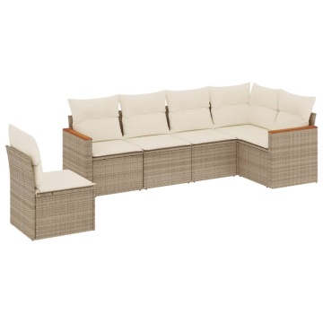 Set canapele de grădină cu perne, 6 piese, bej, poliratan - Img 2