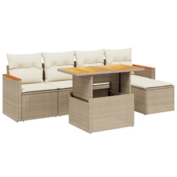Set canapele de grădină cu perne, 6 piese, bej, poliratan - Img 2