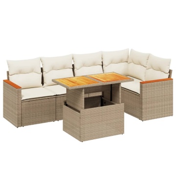 Set canapele de grădină cu perne, 6 piese, bej, poliratan - Img 2