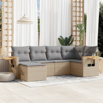 Set canapele de grădină cu perne, 6 piese, bej, poliratan - Img 1