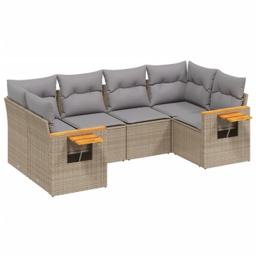 Set canapele de grădină cu perne, 6 piese, bej, poliratan - Img 2