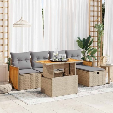 Set canapele de grădină cu perne, 6 piese, bej, poliratan - Img 1