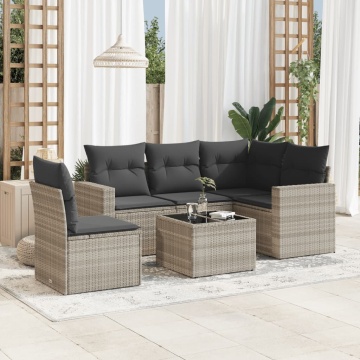 Set canapele de grădină cu perne, 6 piese gri deschis poliratan - Img 1