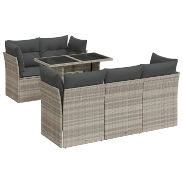 Set canapele de grădină cu perne, 6 piese gri deschis poliratan - Img 2