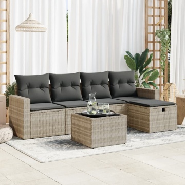 Set canapele de grădină cu perne, 6 piese gri deschis poliratan - Img 1