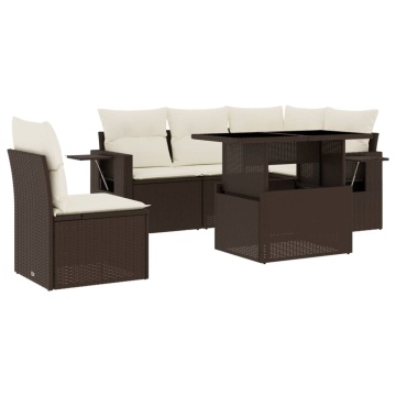 Set canapele de grădină cu perne, 6 piese, maro, poliratan - Img 2