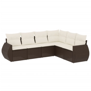 Set canapele de grădină cu perne, 6 piese, maro, poliratan - Img 2