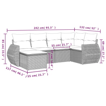 Set canapele de grădină cu perne, 6 piese, maro, poliratan - Img 3