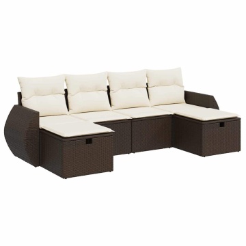 Set canapele de grădină cu perne, 6 piese, maro, poliratan - Img 2