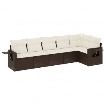 Set canapele de grădină cu perne, 6 piese, maro, poliratan - Img 2