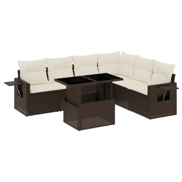 Set canapele de grădină cu perne, 7 piese, maro, poliratan - Img 2
