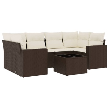 Set canapele de grădină cu perne, 7 piese, maro, poliratan - Img 2