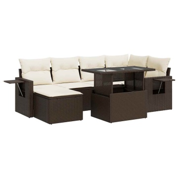 Set canapele de grădină cu perne, 7 piese, maro, poliratan - Img 2
