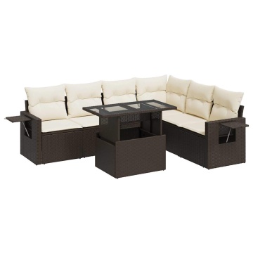 Set canapele de grădină cu perne, 7 piese, maro, poliratan - Img 2