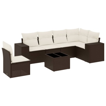 Set canapele de grădină cu perne, 7 piese, maro, poliratan - Img 2