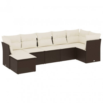 Set canapele de grădină cu perne, 7 piese, maro, poliratan - Img 2