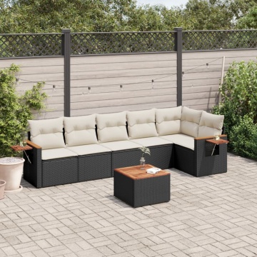 Set canapele de grădină cu perne, 7 piese, negru, poliratan - Img 1