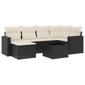 Set canapele de grădină cu perne, 7 piese, negru, poliratan - Img 2
